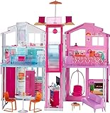 Barbie DLY32 - Stadthaus mit 3 Etagen, zusammenklappbar, viele Zubehörteile, Puppenhaus für Kinder ab 3 Jahren