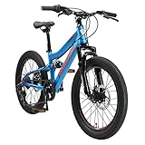 BIKESTAR Kinder Fahrrad Fully Mountainbike 7 Gang Shimano, Scheibenbremse ab 6 Jahre | 20 Zoll Kinderrad MTB | Blau
