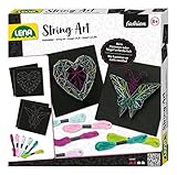 Lena 42650 String Art Kinder Bastelset Schmetterling & Herz - Für Kinder ab 8 Jahren, Kreativset mit Vorlagen für Fadenbilder, Moosgummi-Boards, Stecknadeln & Garne