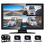 AWESAFE Rückfahrkamera für LKW Bus Wohnmobil mit 10.1 Zoll Display, 4 Kameras Dashcam DVR Nachtsicht, 4 Geteilte Monitor, SD-Karten Unterstützung, Wasserdicht, Videoaufnahme