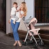 Kinderwagen für Babys, ultraleicht, kompakt, faltbar und neigbar, von Geburt bis 25 kg, mit Trolley-System, Regenschutz im Lieferumfang enthalten, und ausziehbarer Haube, D-rosa