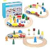 Cylora Holzeisenbahn Set, 33 Pcs City-Zugset für Kinder, Passt für Thomas, Brio, Kompatibel mit großen Marken Zugset, Holzspielzeug für Kleinkinder und Kinder im Alter von 3–7 Jahren, Eisenbah