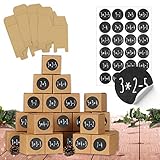 Papierdrachen Adventskalender 2024 - Schachteln zum Befüllen - zum Basteln - Mathe Aufgaben - braune Schachteln - 400g/m²-Karton zum Aufstellen und Dekorieren - wiederverwendbare Boxen - Weihnachten