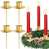 BOFUNX 4 Stücke Kerzenständer Gold Kerzenhalter Stabkerzen Metall Stabkerzenhalter für Adventskranz Weihnachtskranz Weihnachtsdeko