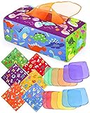DINORUN Babyspielzeug Montessori Spielzeug, Sensorik Baby Dinosaurier Tissue Box , enthalten Farbiges Tuch Sensorisches ab 6 7 8 9 10 Monate Mädchen Junge