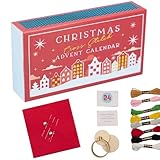 2024 Weihnachts Countdown Adventskalender Stickset,Weihnachten Kreuzstich Adventskalender, 24-Tage-Weihnachts-Countdown-Nähset,Weihnachtsnähsets Mit Buntem Faden Und Reifen, Für Anfänger