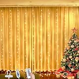 SUWITU Lichtervorhang, 3x2M 200 LED Lichterketten Vorhang Dimmbar 8 Modi mit Fernbedienung und Timer, Wasserdichte Lichterkette Gardine für Innen Deko, Weihnachten, Schlafzimmer, Party, Hochzeit