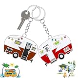 TJYAEKLTD Wohnwagen Schlüsselanhänger, Camping für Liebhaber, 2 Stück Schlüsselanhänger Wohnwagen Geschenk, Schlüssel Anhänger für Wohnmobil Reisen Camping Souvenirs (Red+Brown)