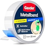 GAUDER Metallband selbstklebend - Ideal für Tonie®-Figuren & -Regale - Magnetband für Magnete - Ferroband mit Schaumstoff-Kleber - Stahlband und Eisenband (1 m x 35 mm)