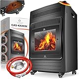 KESSER® Gasheizer Gasheizofen Heizstrahler 3,4 kW Gas Kamin inkl. Gasdruckregler & Gasschlauch, 2 Heizstufen Infrarot 3400W Gasheizstrahler Gasheizung Butan- oder Propangasflaschen bis 11kg Schwarz