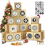 Adventskalender zum Befüllen, 24 Adventskalender Boxen, mit Zahlenaufklebern, Adventskalender Selber Befüllen, für Weihnachtlichen 2024 zum Basteln und Befüllen, Weihnachts DIY, Golden Boxen