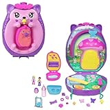 Polly Pocket 2-in-1 Reisespielzeug mit 2 Mikropuppen und 16 Accessoires, Igel-Handtaschen-Spielset, Haustierthema, JBJ91
