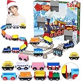 JOYIN Weihnachts-Adventskalender 2024, 12-Tage-Countdown-Kalender mit 12 hölzernen Eisenbahnwaggons, magnetische Eisenbahn-Sets für Jungen, Kinder