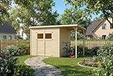 Alpholz Gerätehaus Mollie Plus 395x199 cm Fichtenholz 14 mm Wandstärke Pultdach mit Anbau und Schleppdach inkl. Montagematerial
