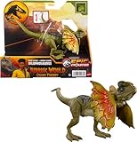 Mattel Jurassic World Strike Attack Dinosaurier Spielzeug mit Single-Strike Action & beweglichen Gelenken, Dilophosaurus Actionfigur inklusive digitalem Spiel