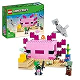 LEGO 21247 Minecraft Das Axolotl-Haus Set, baubare rosa Unterwasserbasis mit Taucherforscher, Zombie, Delfin- und Kugelfisch-Figuren, Abenteuer-Spielzeug für Kinder ab 7 Jahren
