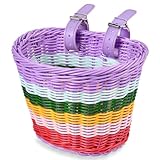 Flintronic Fahrradkorb für Kinder und Mädchen - Geflochten, Vorne Montierbar, Abnehmbar aus Rattan Mit Lederriemen (Mehrfarbig)