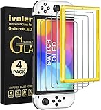 ivoler 4 Stück Panzer Schutz Glas Kompatibel für Nintendo Switch OLED Modell 7 Zoll 2021 Modell, Schutzfolie Mit Positionierhilfe, 9H Härte Schutzglas, Anti-Kratz, HD Klar, Anti-Bläschen