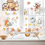 KASURE 9 Blatt Thanksgiving Fenster Dekorationen, 20 * 30cm Herbst Fensteraufkleber Kürbis/Blätter/Elch/Wölfe, Thanksgiving Herbstdeko Fensteraufkleber Für Zuhause/Büro/Cafés