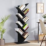 YITAHOME Bücherregal mit 9 Ebenen, CD DVD Regal Holz Industrielle Bodenstehend Baum-Bücherregal, Kinder Kleines Holzregale Standregal Eckregal Organizer für Bücher Wohnzimmer Zeitschriften Büro