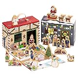 yoamo Wichtelwerkstatt Adventskalender mit Spielkoffer für Kinder mit Holzfiguren in hochwertigem Aufbewahrungs-Koffer, 27-teilig (1 Set)