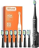 Bitvae D2 Elektrische Zahnbürste für Erwachsene und Kinder, Schallzahnbürste mit Wiederaufladbarer Leistung, Ultraschall-Zahnbürste mit 8 Zahnbürstenköpfen und 5 Modi, Schwarz