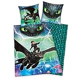 Herding DREAMWORKS DRAGONS Bettwäsche-Set, Wendemotiv, Bettbezug 135 x 200 cm, Kopfkissenbezug 80 x 80 cm, Baumwolle/Renforcé
