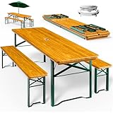Casaria® Bierzeltgarnitur 170cm Klappbar Stabil 3 Teilig 2X Bierbank 1x Breiter Tisch Holz Biertischgarnitur Festzeltgarnitur Biergarten Biergarnitur
