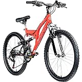 Galano FS180 24 Zoll Mountainbike Full Suspension Jugendfahrrad Fully MTB Kinder ab 8 Jahre Fahrrad (rot, 37 cm)