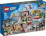Lego City Main Square 60271 Set with 1517 Pieces Featuring a Town Hall, Diner, Limo, Park, Tram and Helicopter from City Adventures
