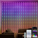 DBFAIRY 300 LED Lichtervorhang, 2x3Meter Lichterkettenvorhang RGB Eingebauter Chip 72 Modi, Wasserdicht USB LED Vorhang mit Fernbedienung/APP für Party Weihnachten Innen Außen Deko