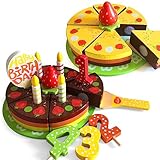 bee SMART Geburtstagskuchen-Set aus Holz & Zubehör – 18 stck | Kinder-Rollenspielset | Rollenspiel- und Fantasie-Spielküchenset für Kinder | Geburtstagsgeschenke für Kleinkinder Jungen & Mädchen