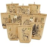 Adventskalender Tüten zum Befüllen, Weihnachtskalender Papiertüten zum Selber Basteln, DIY Advents Kraftpapiertüten Selbstbefüllen zum selbst füllen, 24 Bedruckte Geschenktüten für Kinder Erwachsene