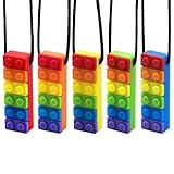 Novelfun Sensory Chew Halskette, 5 Stück Regenbogenfarben Silikon Kauanhänger Training Spielzeug Kauen Halskette für das Zahnen von Babys, Autismus ADHS SPD, Oral Motor, Angst Kinder