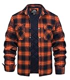 KEFITEVD Holzfäller Jacke Herren Hemdjacke Männer Knopf Herbstshirt Longsleeve Freizeithemd Warm Karohemd Freizeit Check Shirt mit Gefüttert Winterhemden Casual Baumwollshirt Orange XL