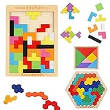 EACHHAHA Montessori Spielzeug ab 3 4 5 Jahre, 3 in 1 Holz Tangram Puzzle Set, Gehirnspielzeug für Kinder 3 4 5 6 Jahre alt, Geschenk für Jungen und Mädchen