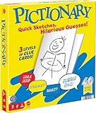 Mattel Games Pictionary JDX96 Familien-Brettspiel für Kinder, Erwachsene und Spieleabend für 2 Teams mit löschbaren Markern, Brettern und Sanduhr