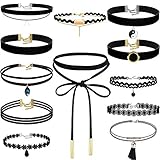 Shynek Choker-Halskette, 12-teiliges schwarzes, schwarze Spitze, Tattoo, Samt, für Frauen und Teenager-Mädchen