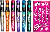 Panduro Tattoo Stifte Kinder Tattoo-6er Set Glitter Tattoo Stifte Kinder Hautfreundlich mit 1 Schablone mit unterschiedlichem Muster– Perfekt für Mädchen, Geburtstagsfeiern, Karneval und Weihnachten