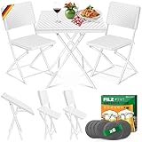 KESSER® Bistroset 3-teilig Balkontisch mit 2 Stühlen | Balkonmöbel Wetterfest & UV-beständig Balkonset klappbare Sitzgruppe | Beschichtetes Stahl & Rattan-Optik | Gartenmöbelset mit 6 Filz-Untersetzer