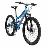 BIKESTAR Kinder Fahrrad Fully Mountainbike 21 Gang Shimano, Scheibenbremse ab 8 Jahre | 24 Zoll Kinderrad MTB | Blau