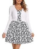 Yukiuiny Damen Bolero Jäckchen Elegante Kurze Langarm Trachten Strickjacke zum Kleid Weich Cardigan für Herbst,Weiß,XXL