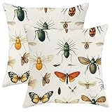 Insekten-Kissenbezüge im Vintage-Stil, botanischer Käfer und Schmetterling, dekorativ, quadratisch, Bauernhaus-Dekor, Kissenbezüge für Zuhause, Sofa, Bett, Couch, 50,8 x 50,8 cm, 2 Stück