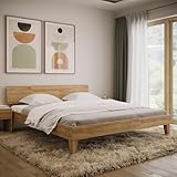 skølm Asgard Massivholzbett 180x200 cm - hochwertiges Holzbett aus Eiche mit Kopfteil – Bettgestell in Natur geölt - Bettrahmen 180x200 cm geeignet als Doppelbett - Futonbett