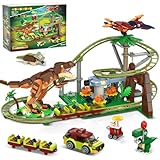 HOGOKIDS Dinosaurier Achterbahn Bausteine Spielzeug – 1222pcs Achterbahn Bauspielzeug mit 4 Dinosauriern, Geländewagen, Dinosauriermodellen, Geschenk für Erwachsene, Mädchen Jungen ab 8 Jahren