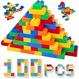 HIUME Große Klassische Bausteine-Set, 100 Teile Steine in 5 Farben, Kompatibel zu Allen Anderen Herstellern Duplo Bausteinen - Ideal für Kinder ab 2, 3, 4, 5 Jahren.