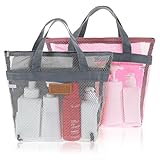 Oruola 2 Stück Duschtasche Mini,Duschtasche Camping,30 x 30 cm Tragbar Kulturbeutel Netz mit Reißverschluss für Reisen Fitnessstudio Schwimmen Camping Studentenwohnheime Strand (Grau und Rosa)