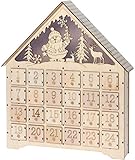 matrasa XXL Adventskalender aus Holz mit LED Beleuchtung zum Selbstbefüllen - 37,5 x 7,5 x 43,5 cm - Weihnachtsmann