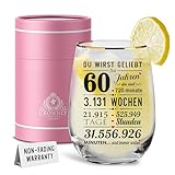 CROWNLY CRYSTAL® Geschenk 60. Geburtstag Frau Personalisiertes Cocktailglas Deko Geschenkideen Mama Frauen ab 60