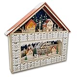 Wichtelstube-Kollektion XXL LED Adventskalender Weihnachtsdorf Holz zum befüllen, wiederverwendbar XL-Fächer, LED Beleuchtung Batteriebetrieben inkl Timer ca. 50 x 45cm